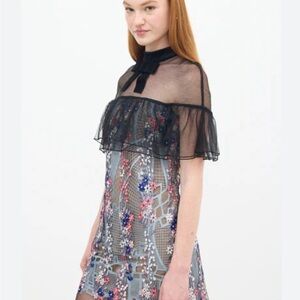 Self Portrait Multicolor Floral Vine Embroidered Mini Dress